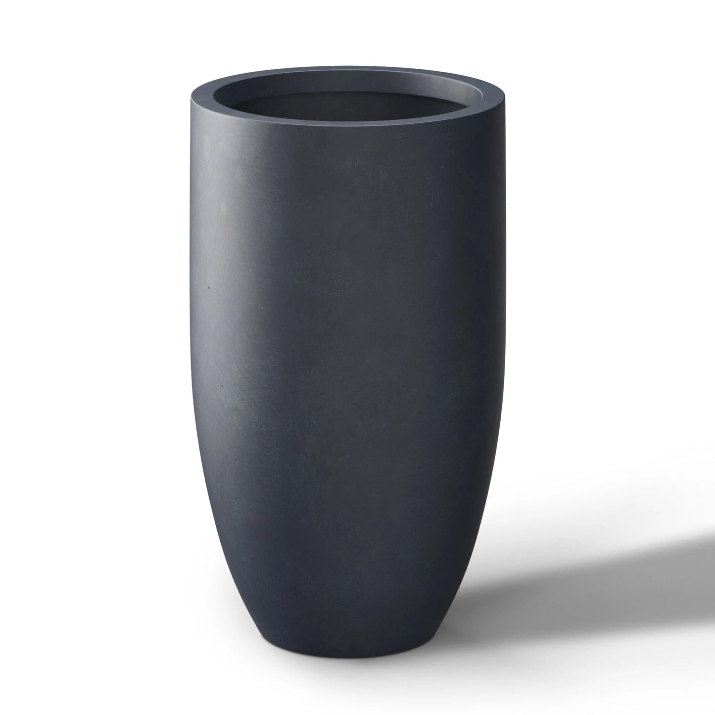 Textured Granite Gray Tall Concrete Round Plant Pots / Large Indoor and Outdoor flower Planters (13.5 Inch x 24.5 Inch)