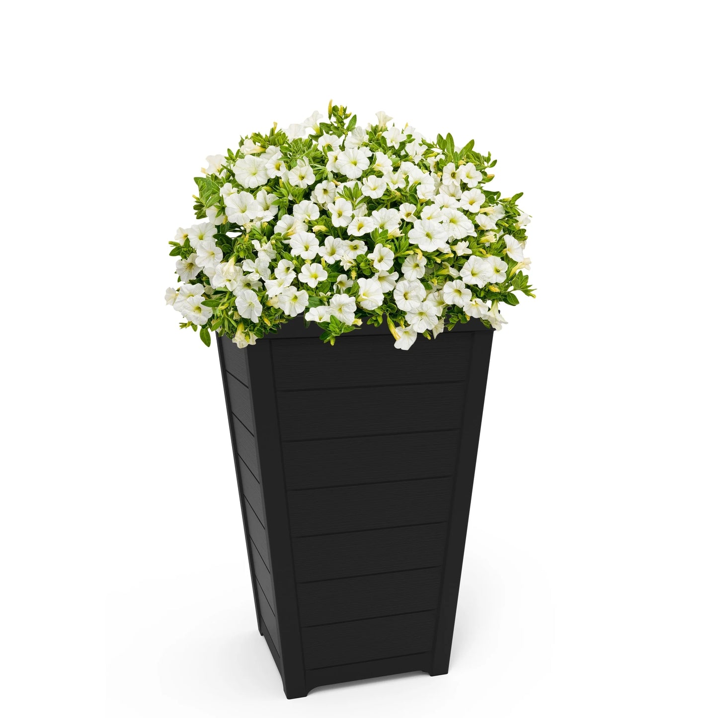Keter Set of 2 Resin Modern Outdoor 22 Inch Tall Large Flower Pot Planters in a Stylish Tapered Wood Look Pattern