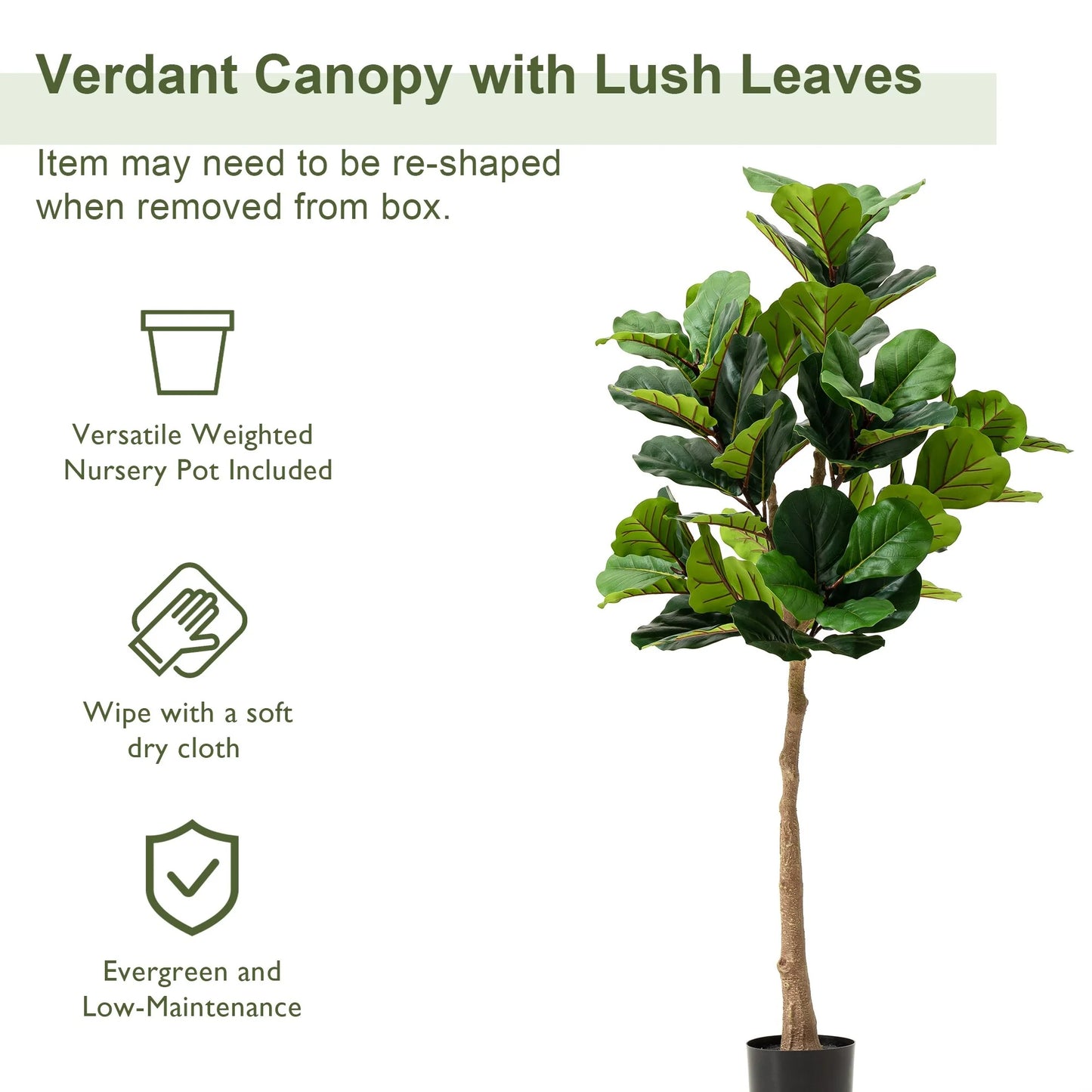 Glitzhome 3.5ft/5ft.Potted Real Touch Fiddle Leaf Fig Faux Tree