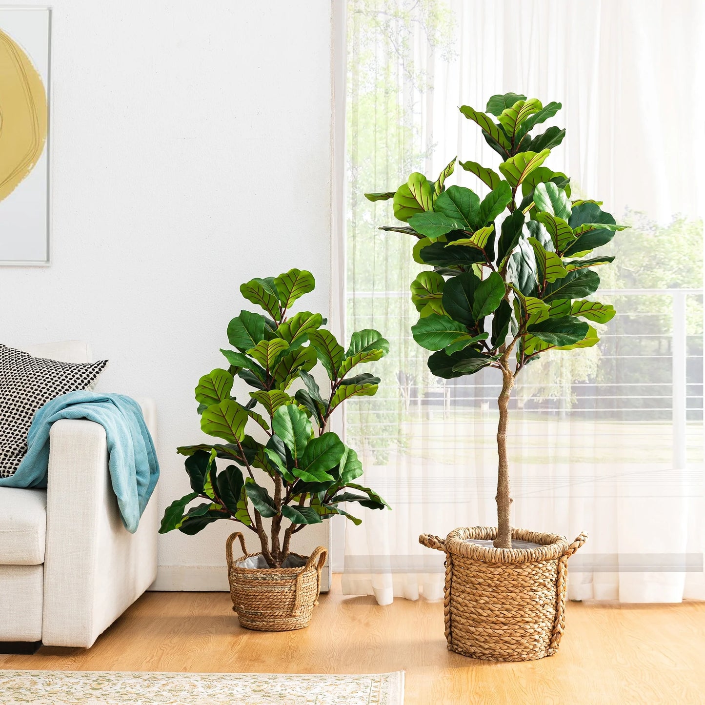 Glitzhome 3.5ft/5ft.Potted Real Touch Fiddle Leaf Fig Faux Tree