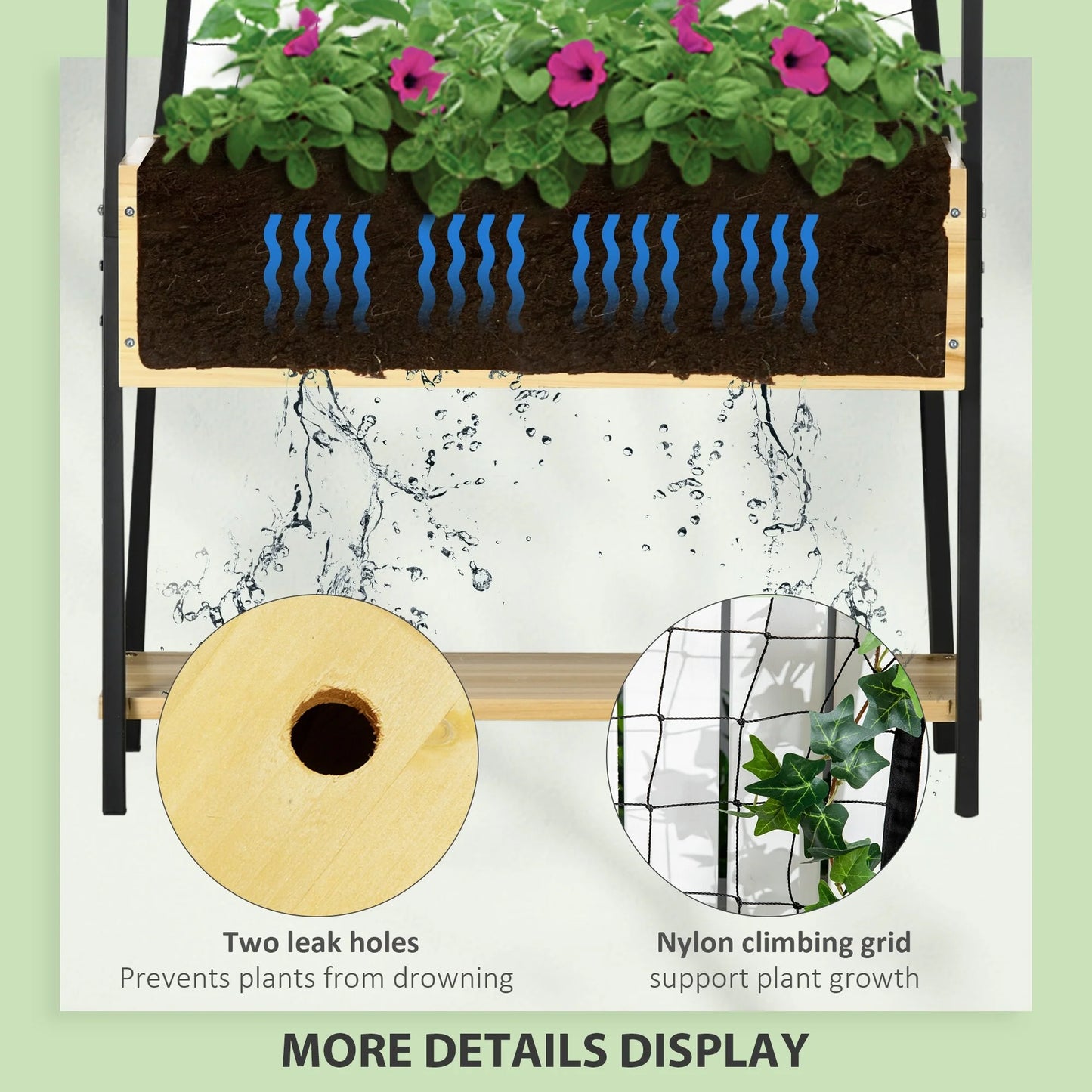 Outsunny Raised Garden Bed with Climbing Grid Trellis & Storage Shelf, Elevated Planter Box for Vegetable Vines
