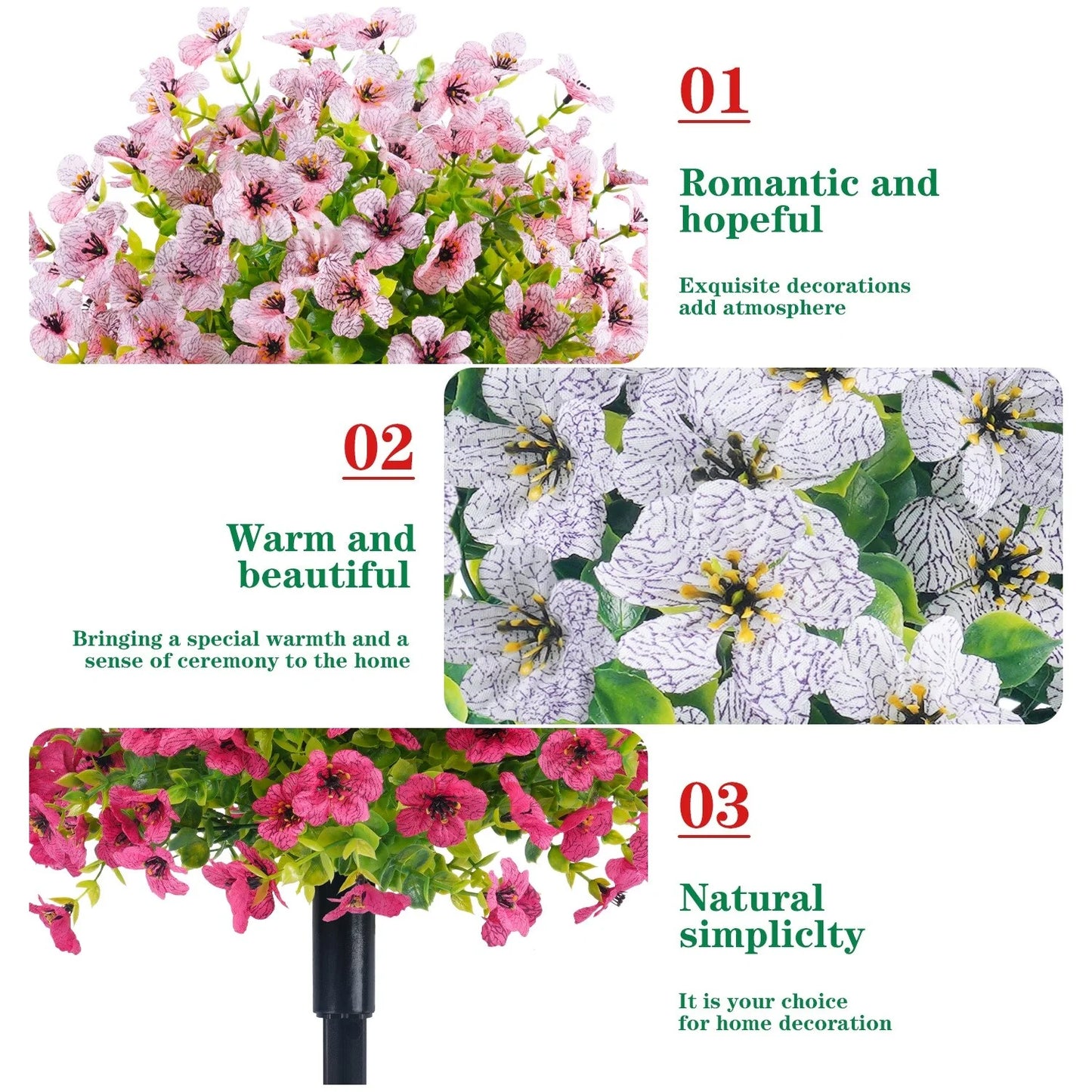 2FT Artificial Trees With Ground Spike 2 Pack, Weather-Resistant Faux Shrubs Bushes Potted Plants With Flowers Outdoor