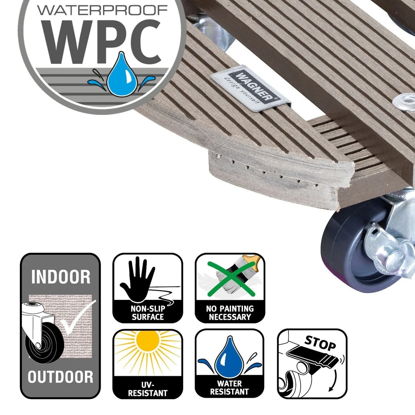 WAGNER design yourself 11.4" Round WPC Plant Caddy, Indoor/Outdoor, with Brakes