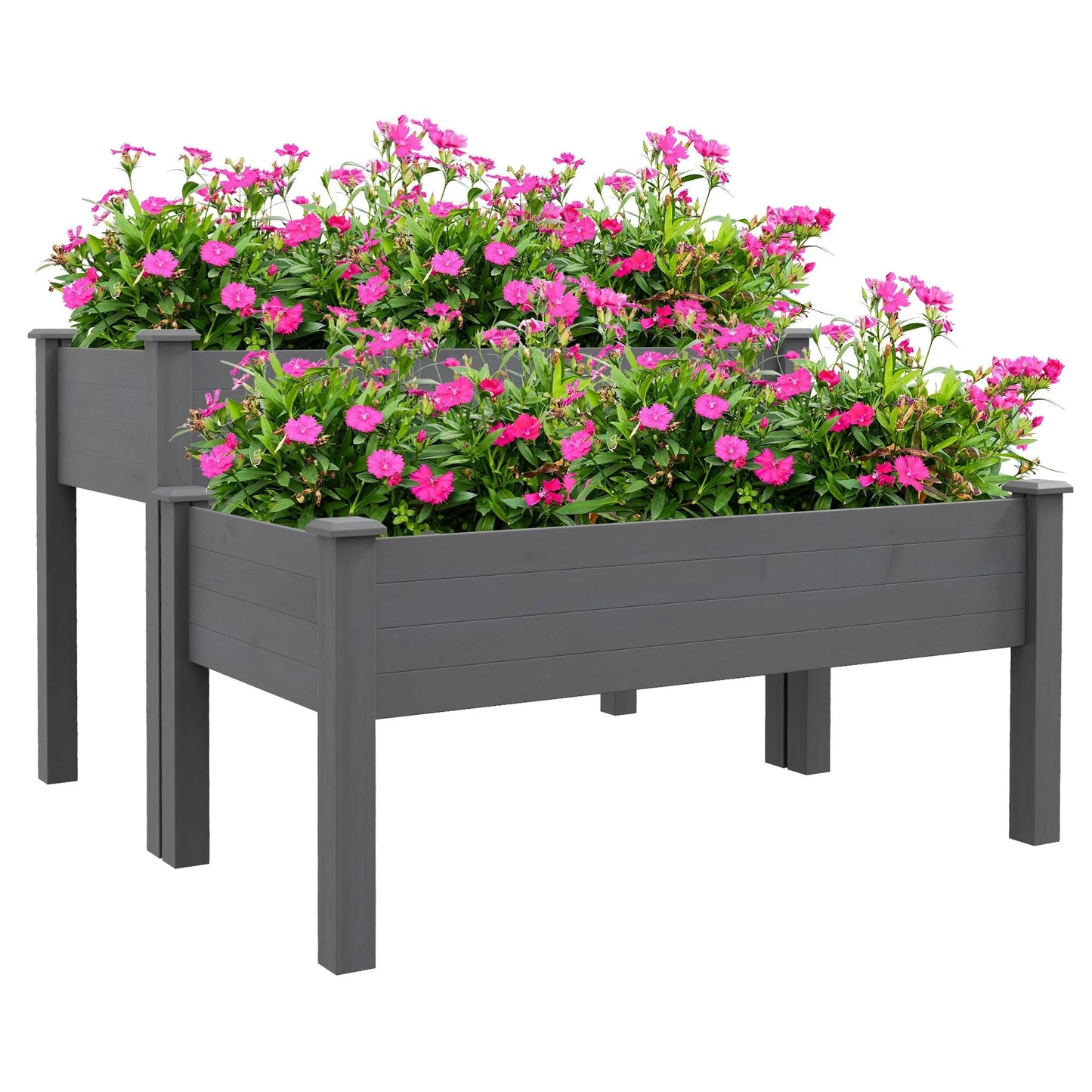 Outsunny 2 Tier Raised Garden Bed, Elevated Wooden 2 Box Planter , Gardening Grow Stand, Planting Bed for Flowers