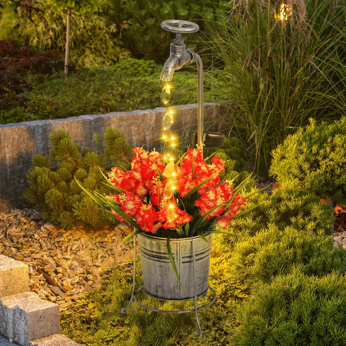 Solar Shower Garden Art Light Decoration LED Fairy Lights with Planter
