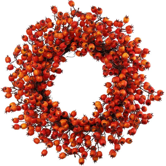Berry Wreath Orange Decorative Fall Wreath for Front Door- 18" - 18 Inches