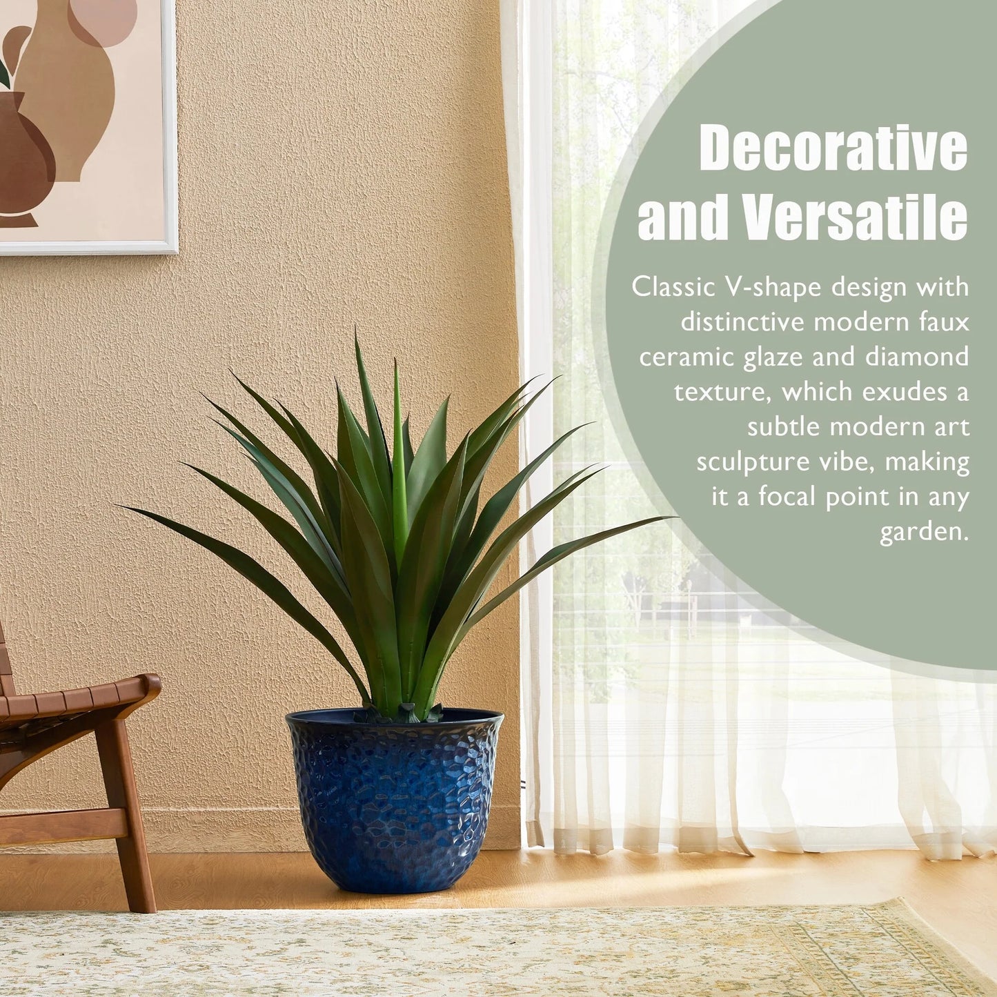 Glitzhome Honeycomb Textured Blue Green Faux Ceramic Pot Plastic Planter(Set of 2 / Set of 3)