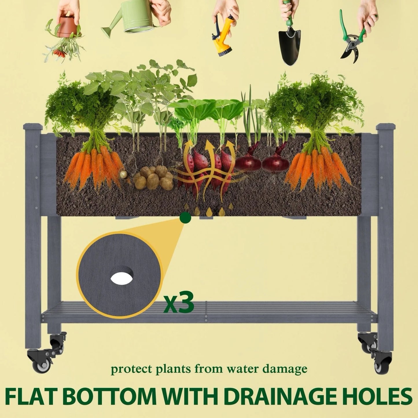 VEIKOUS Wood Raised Garden Bed Planter Box with Four Wheels and Legs, 46.8''W x 22.4''D x 33''H - 46.8''W x 22.4''D x 33''H