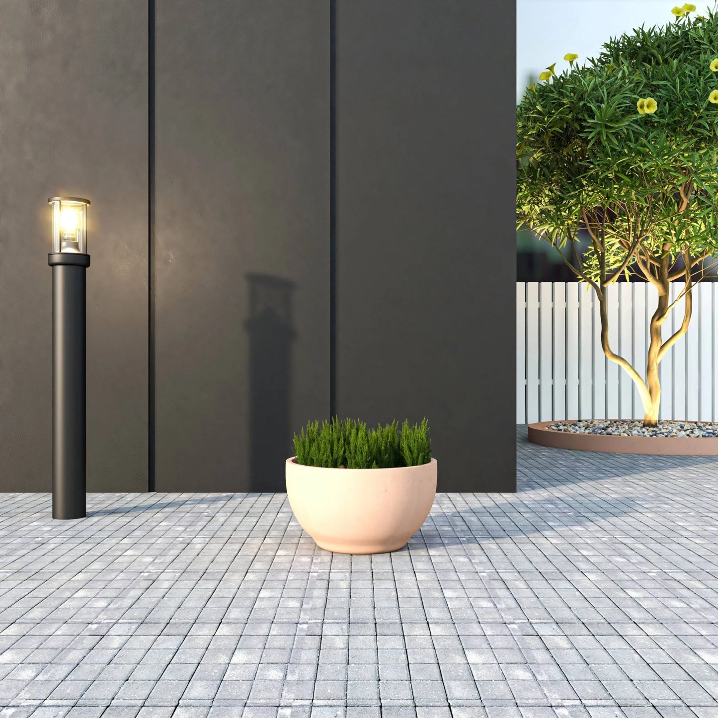 Grove Modern Round Fiberstone and MgO Clay Plant Pot with Drainage Holes for Indoor & Outdoor Home Office Yard Patio Decor