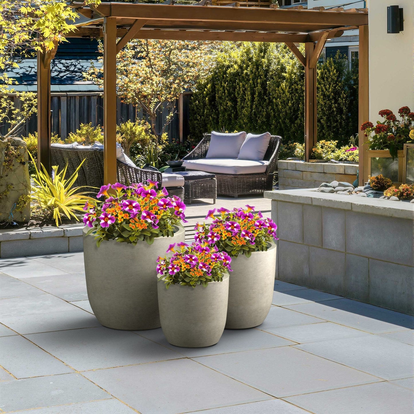 Tall Concrete Round Plant Pots / Large Indoor and Outdoor flower Planters