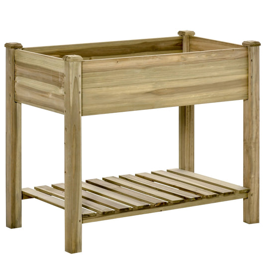 Outsunny 36" x 20" x 30" Raised Garden Bed with Legs and Shelf, Elevated Wood Planter Box, Gardening Standing Growing Bed