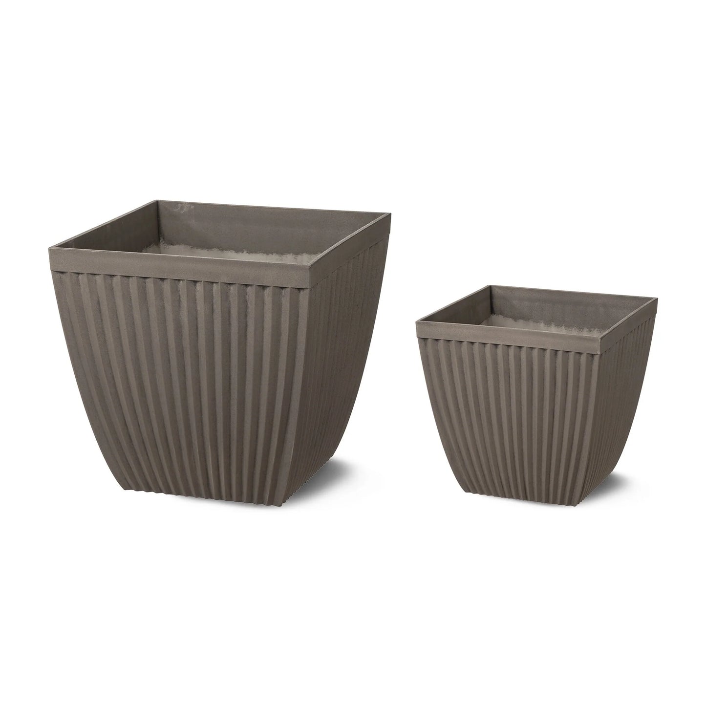 Glitzhome Set of 2 Eco-Friendly Oversized Faux Concrete Fluted Plant Pots Flower Planter Porch Decor