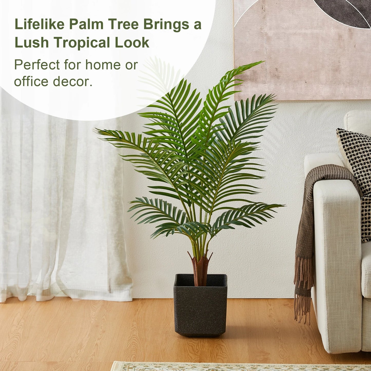 Glitzhome 43"H Real Touch Areca Palm Artificial Fronds Tree in Pot - 19.75"D x 43.25"H
