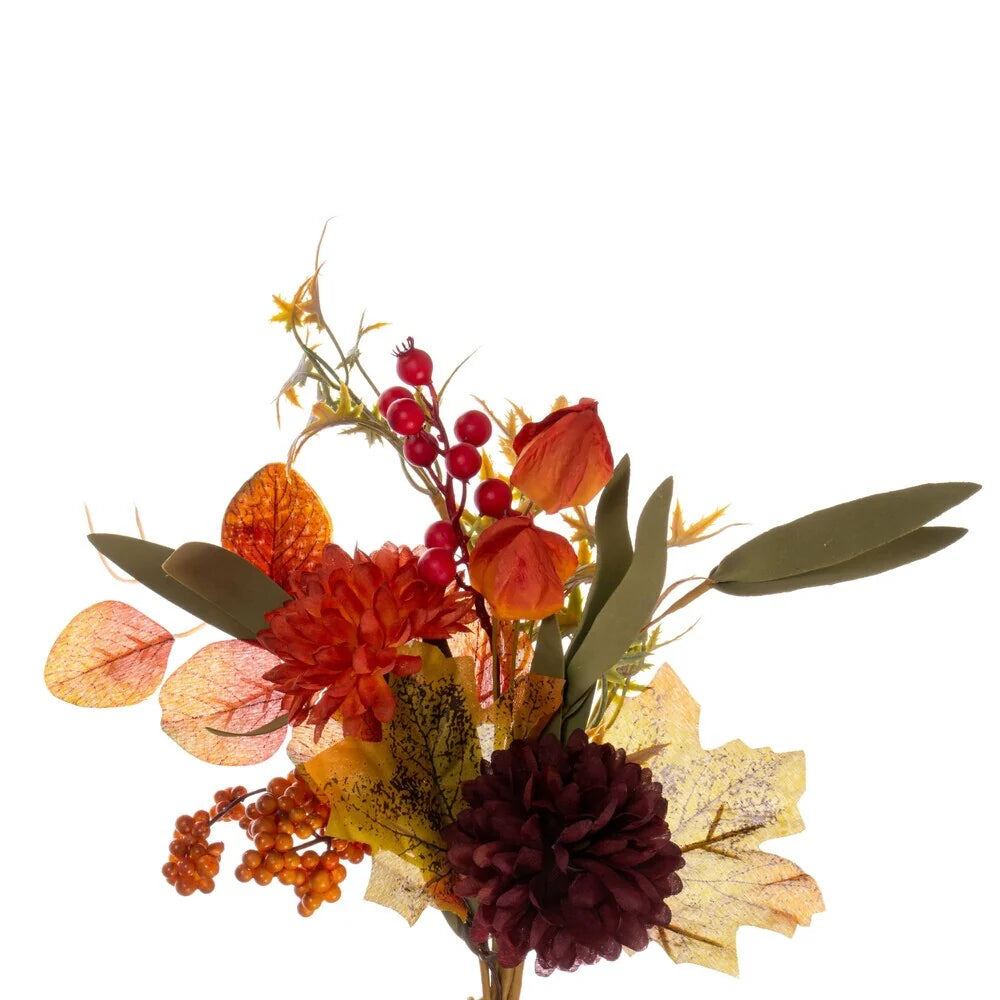 Vickerman 20" Orange and Burgundy Artificial Mixed Mum, Chinese Lantern, and Berry Wreath.