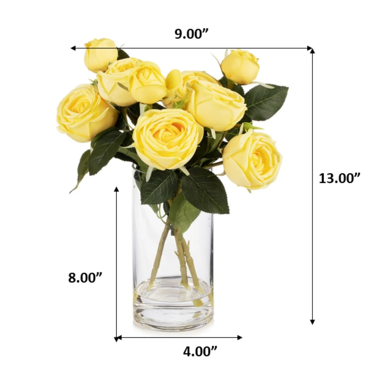 Enova Home Artificial Silk Rose Flowers in Clear Glass Vase with Faux Water for Home Office Wedding Decoration - N/A