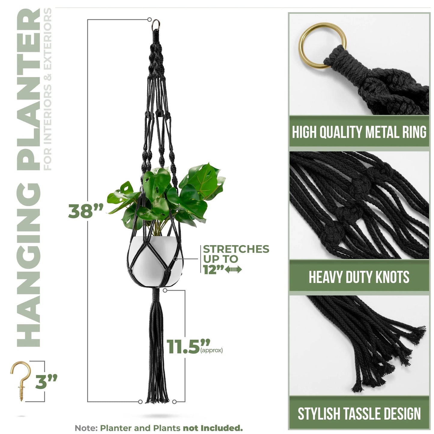 Macrame Plant Hanger (4, 6, 8 Pack) Indoor Outdoor Hanging Plant Pots Cotton Rope, Elegant for Home, Patio, Garden