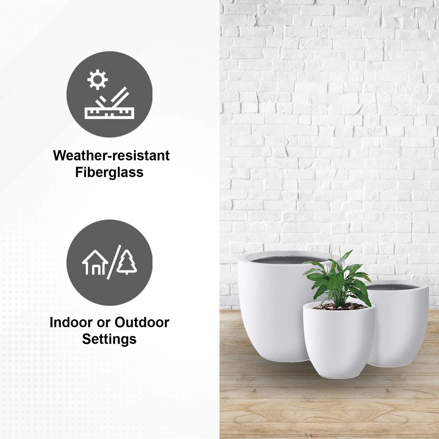 Kante Large Concrete Round Planters (Set of 3), Outdoor/Indoor, Modern, Lightweight, Weather Resistant (Slate Gray)