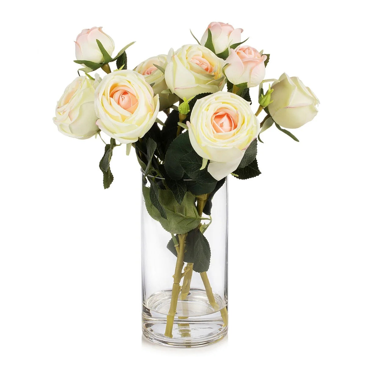 Enova Home Artificial Silk Rose Flowers in Clear Glass Vase with Faux Water for Home Office Wedding Decoration - N/A