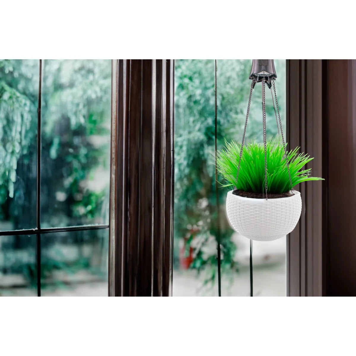 Solar Hanging Planter w/ LED Light Self-Watering Outdoor Flower Basket Hanger