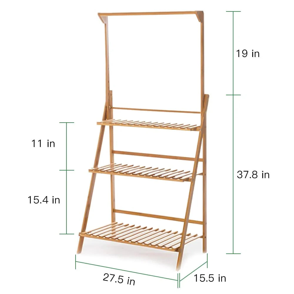 3 Tier Bamboo Hanging Plant Stand Ladder Flower Rack Hanging Baskets