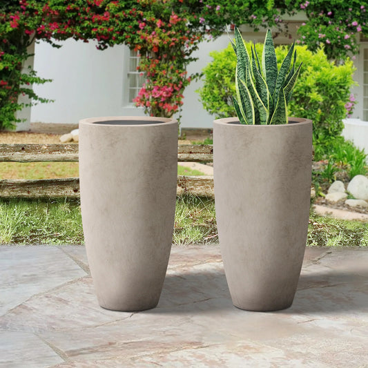 Plantara 24" H Tall Concrete planter(Set of 2), Large Outdoor Plant pot, Modern Tapered Flower pot for Garden