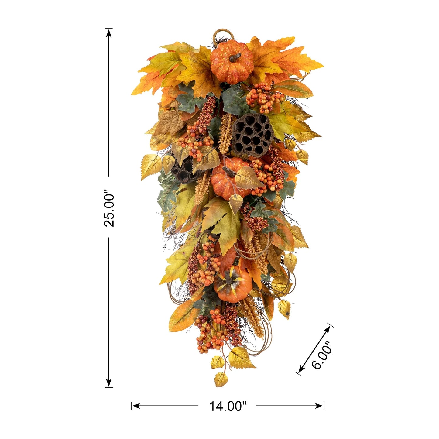 Glitzhome 26"H Fall Sunflower Pumpkin Lotus Leaf Teardrop Swag for Thanksgiving