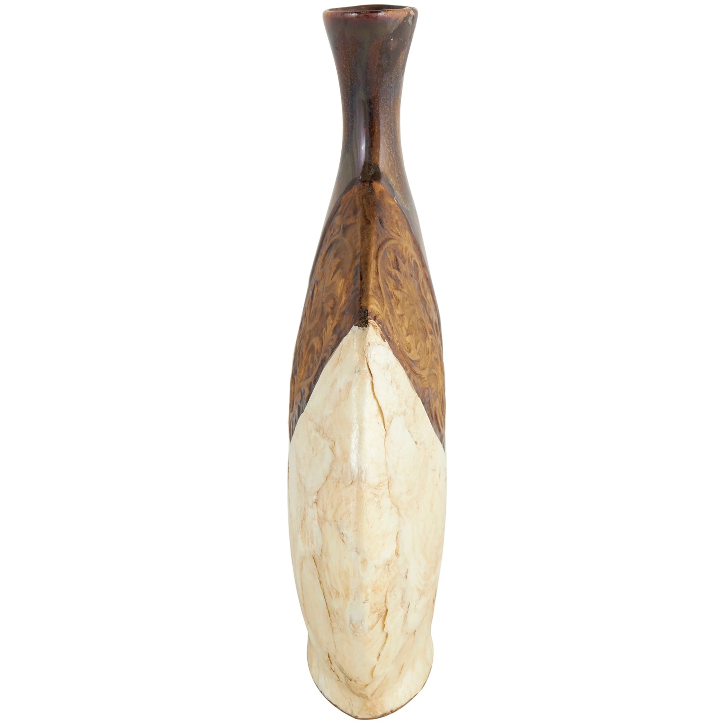 Ceramic Vase with Embedded Details and Capiz Shell Accents - Brown - Roche River Decor