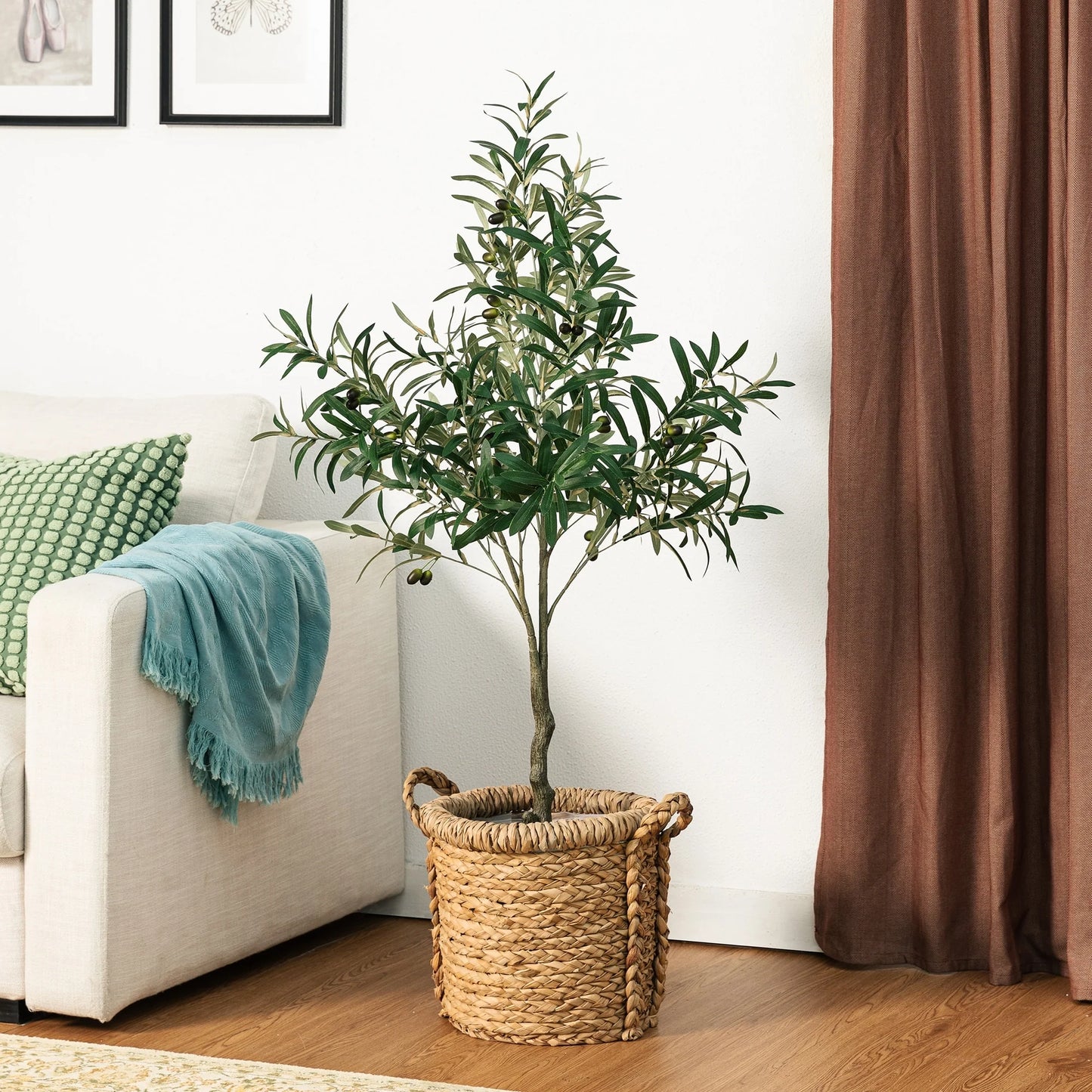 Glitzhome Real Touch Olive Artificial Tree With Black Pot