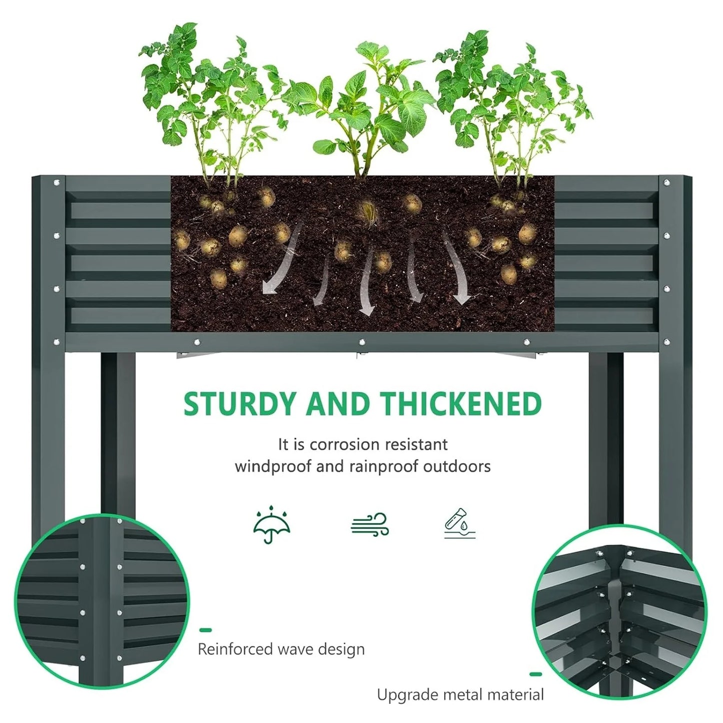 Raised Garden Bed with Legs, Standing Planter Box Growing Herb Bed