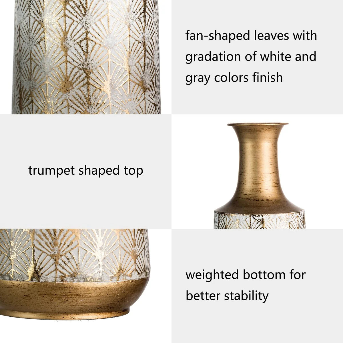 Glitzhome Set of 2 Distressed Traditional Vintage Gold/White Metal Vases