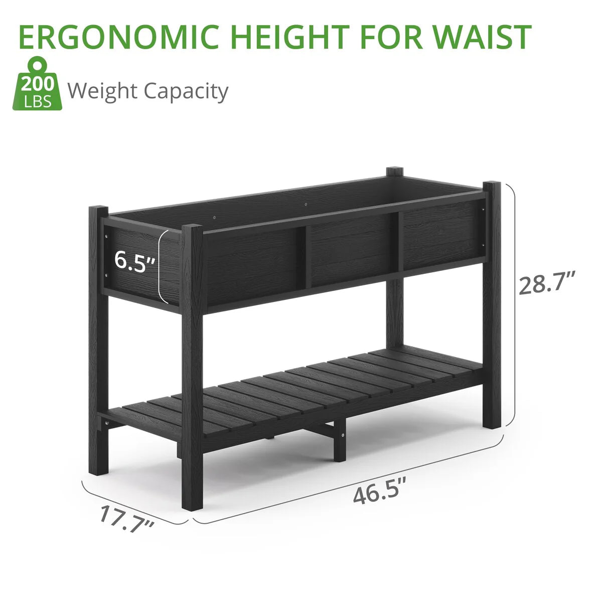 LUE BONA Patio Plastic Raised Elevated Garden Bed HDPS Planter Box Stand with Storage Shelf and Legs