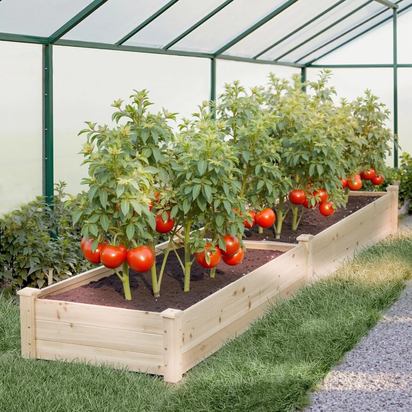 SUNCROWN 8 FT Wooden Raised Garden Bed Outdoor Elevated Flower Planter Box