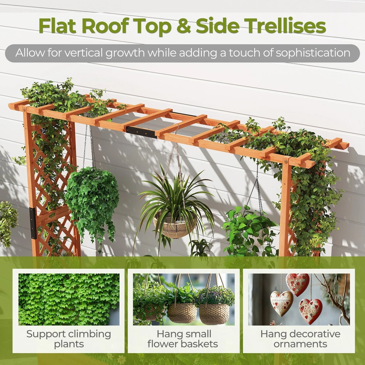 Tall Orange Raised Planter Bed with Climbing Trellis 77" Fir Wood Garden Box with Drainage - 77" x 17" x 72" (L x W x H)