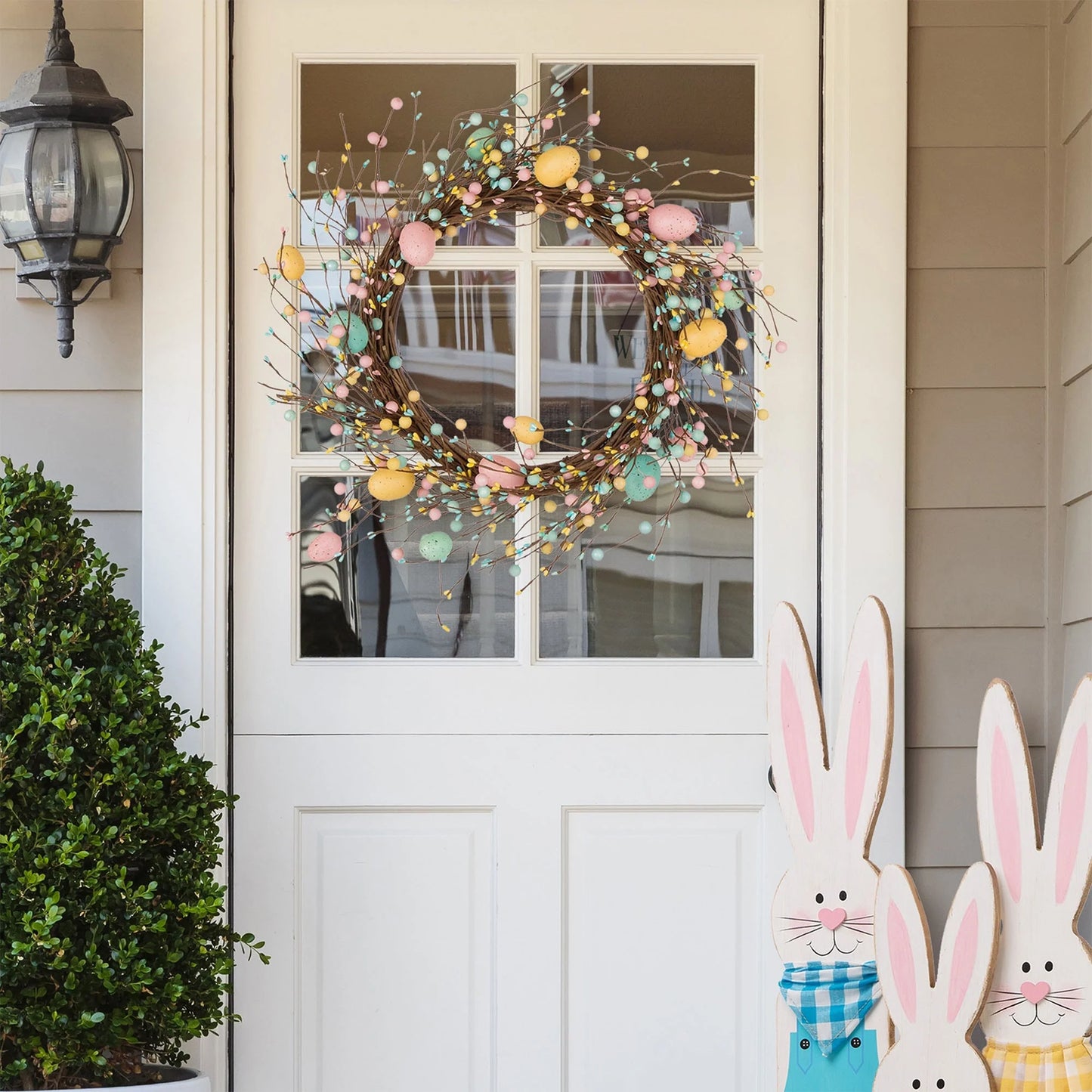 Glitzhome 22"D Artificial Easter Spring Eggs Berries Wreath for Front Door Wall Decor