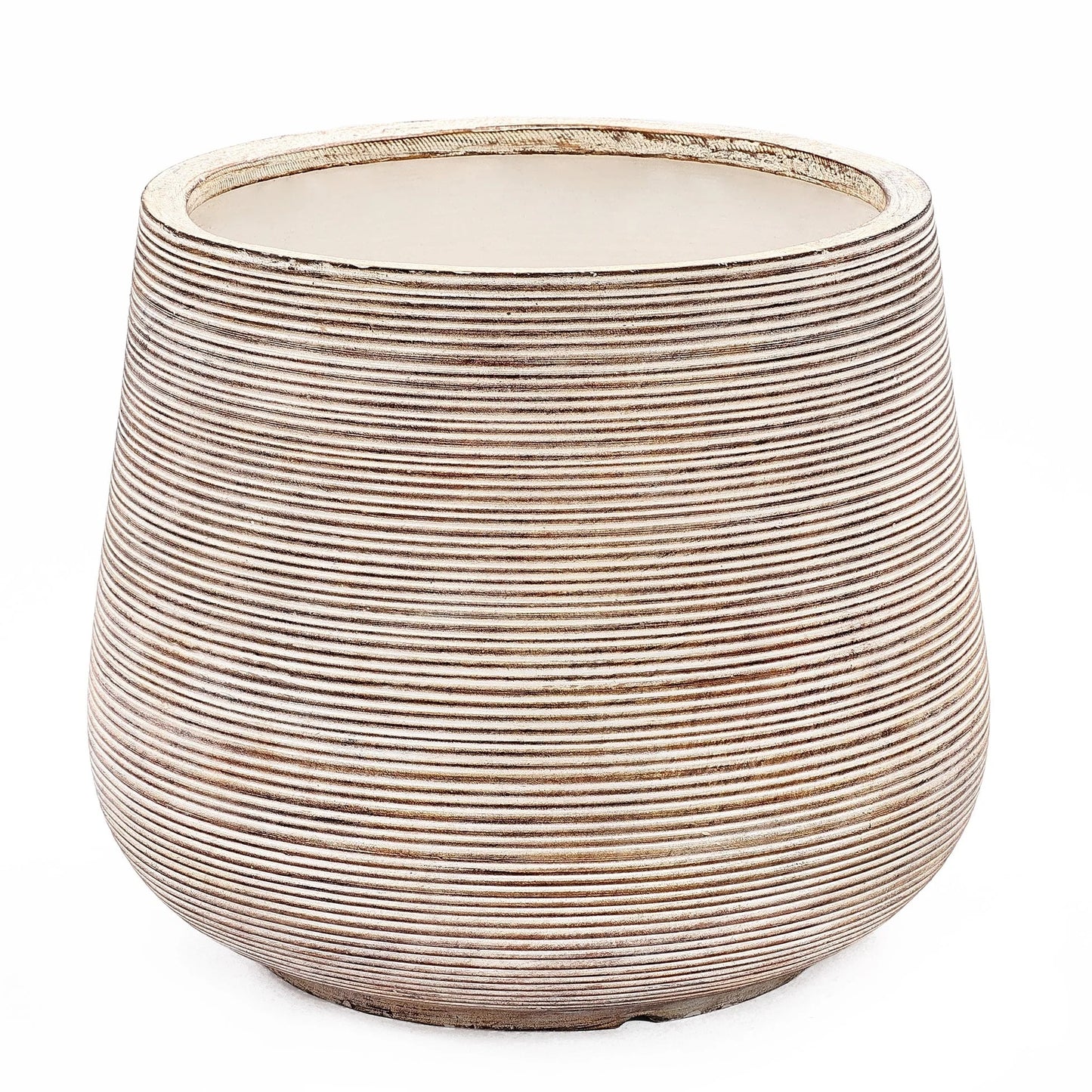 17.32" Diameter Handmade Distressed Fiber Stone Round Pot Planters - 15" H x 17.32" Diameter