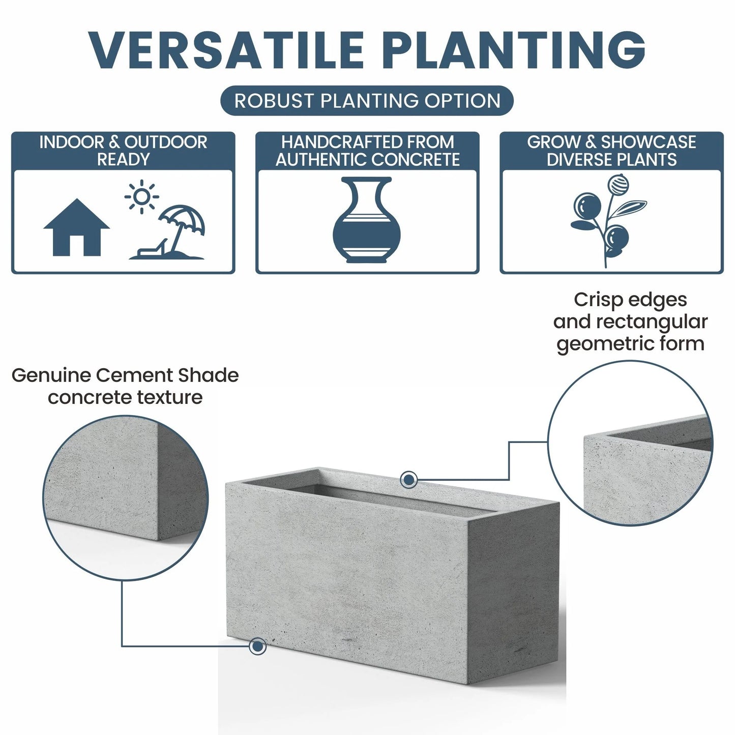 Tall Concrete Rectangle Plant Boxes / Large Indoor and Outdoor Flower Planters