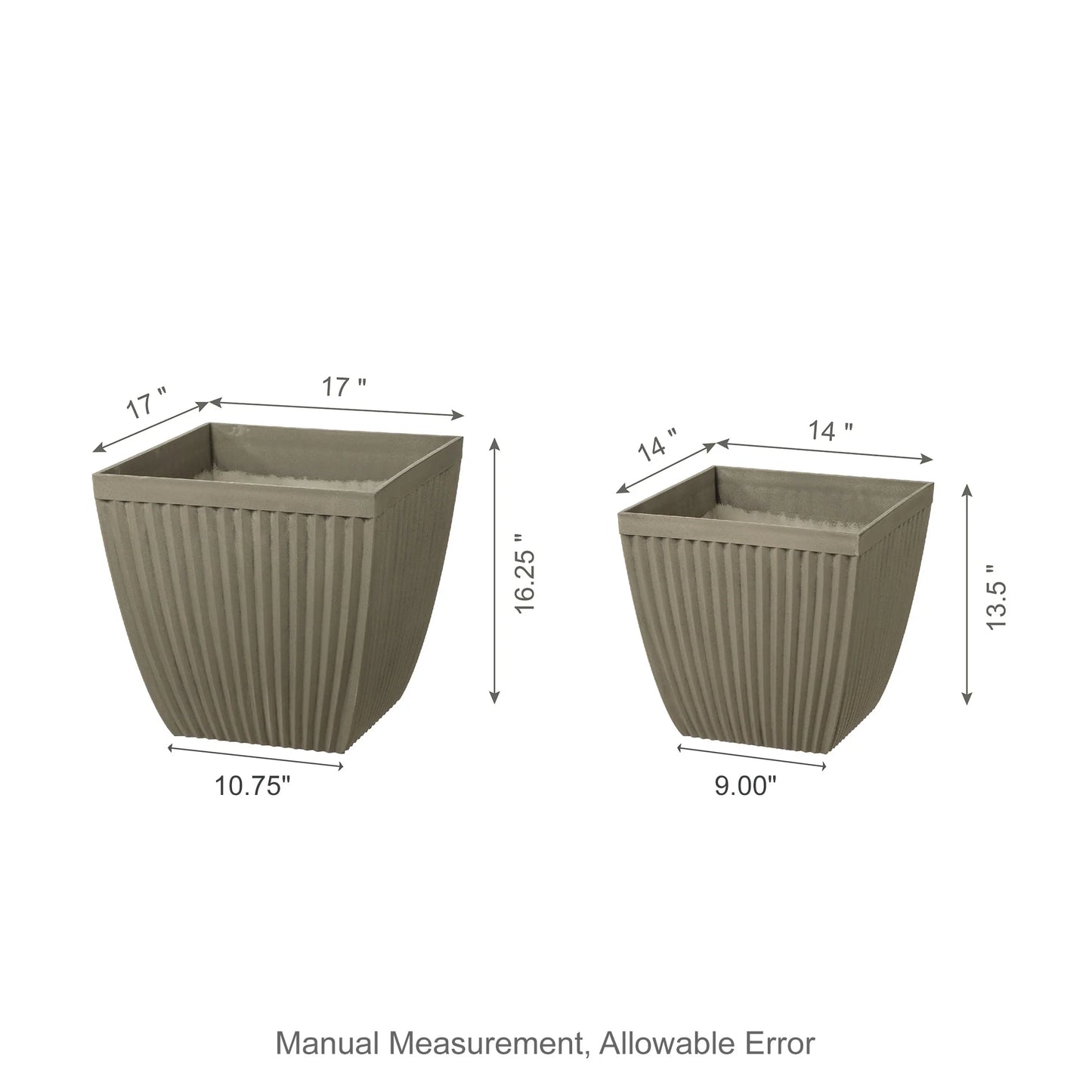 Glitzhome Set of 2 Eco-Friendly Oversized Faux Concrete Fluted Plant Pots Flower Planter Porch Decor