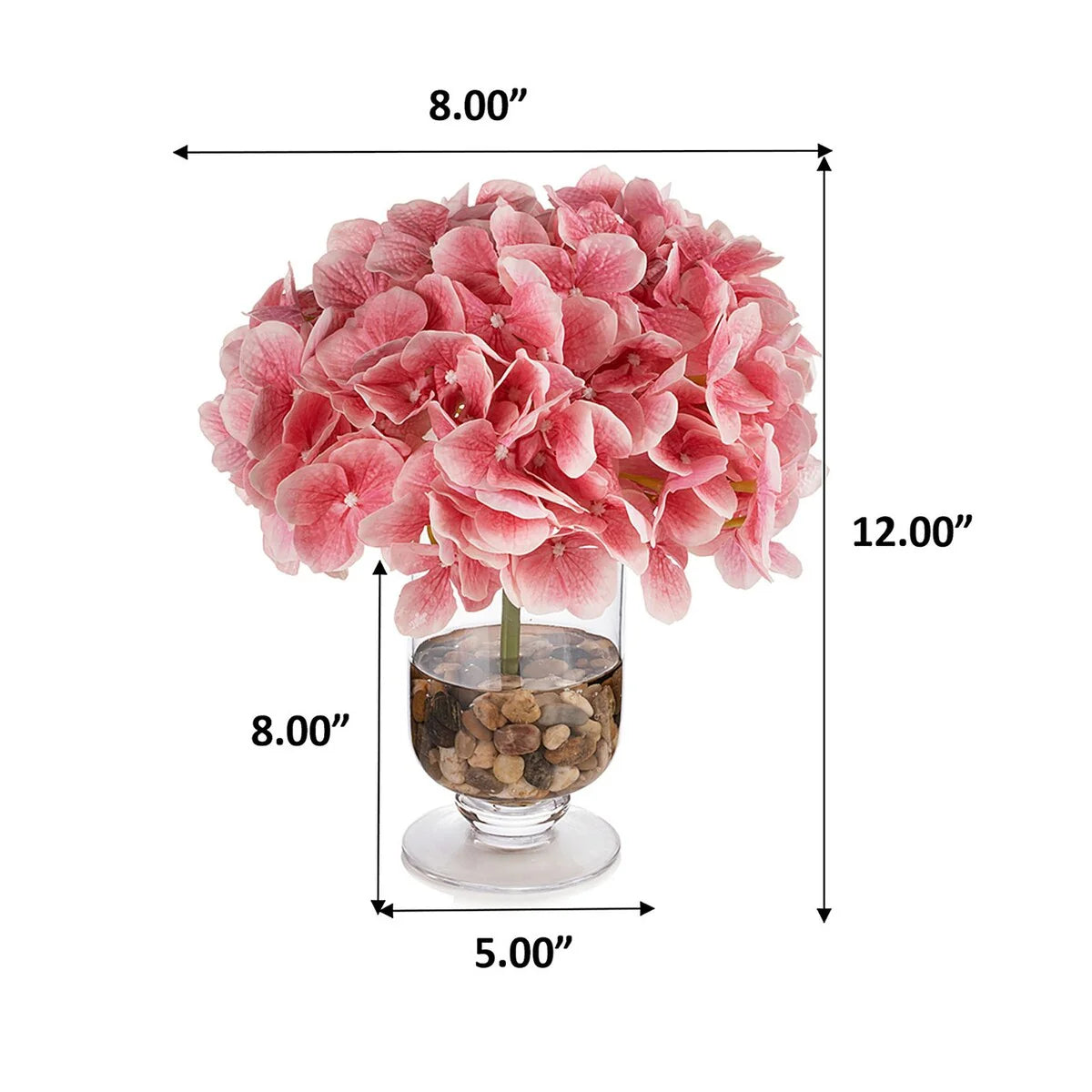 Real Touch Hydrangea Flower in Clear Glass Vase with Acrylic Water for Home Office Wedding Decoration