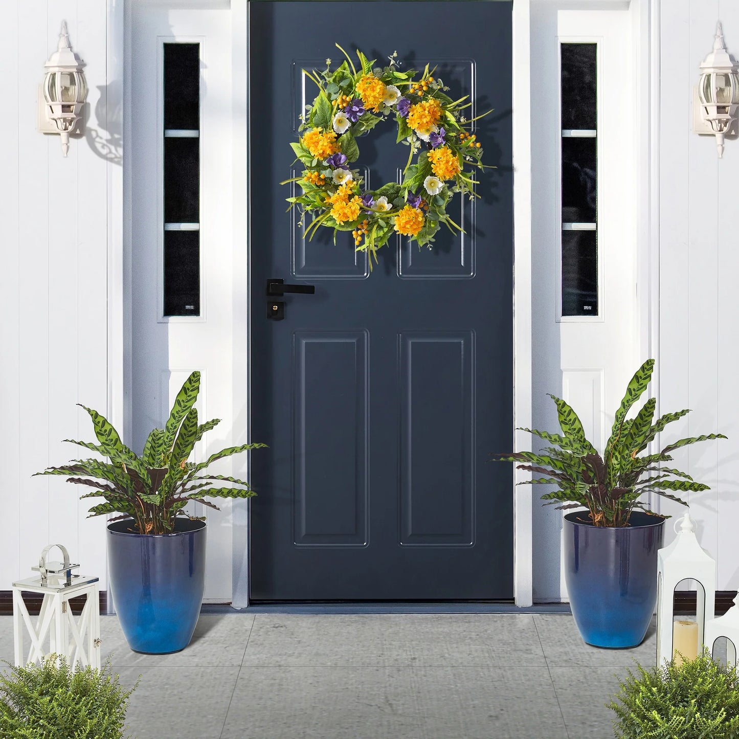 Glitzhome 16.75"H Set of 2 Oversized Eco-Friendly PE/Resin Faux Ceramic Tall Plastic Planter Porch Pot