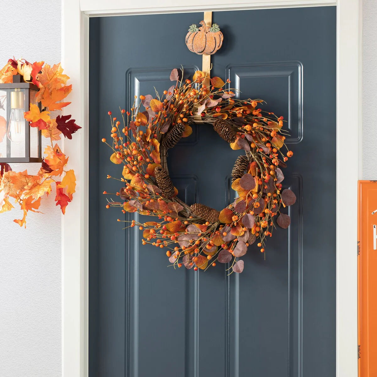 Glitzhome 22"D Fall Eucalyptus Berry Wreath for Thanksgiving