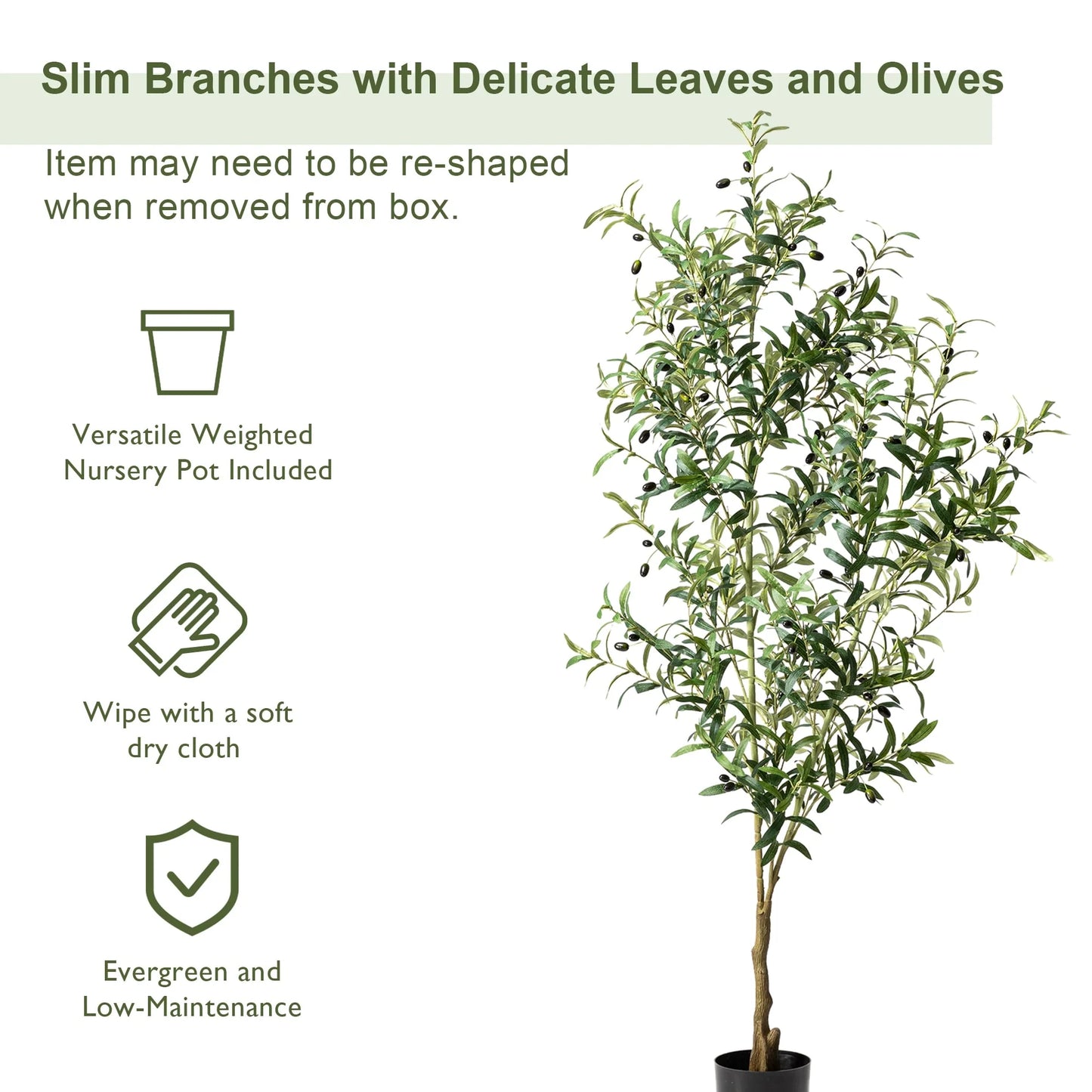 Glitzhome Real Touch Olive Artificial Tree With Black Pot