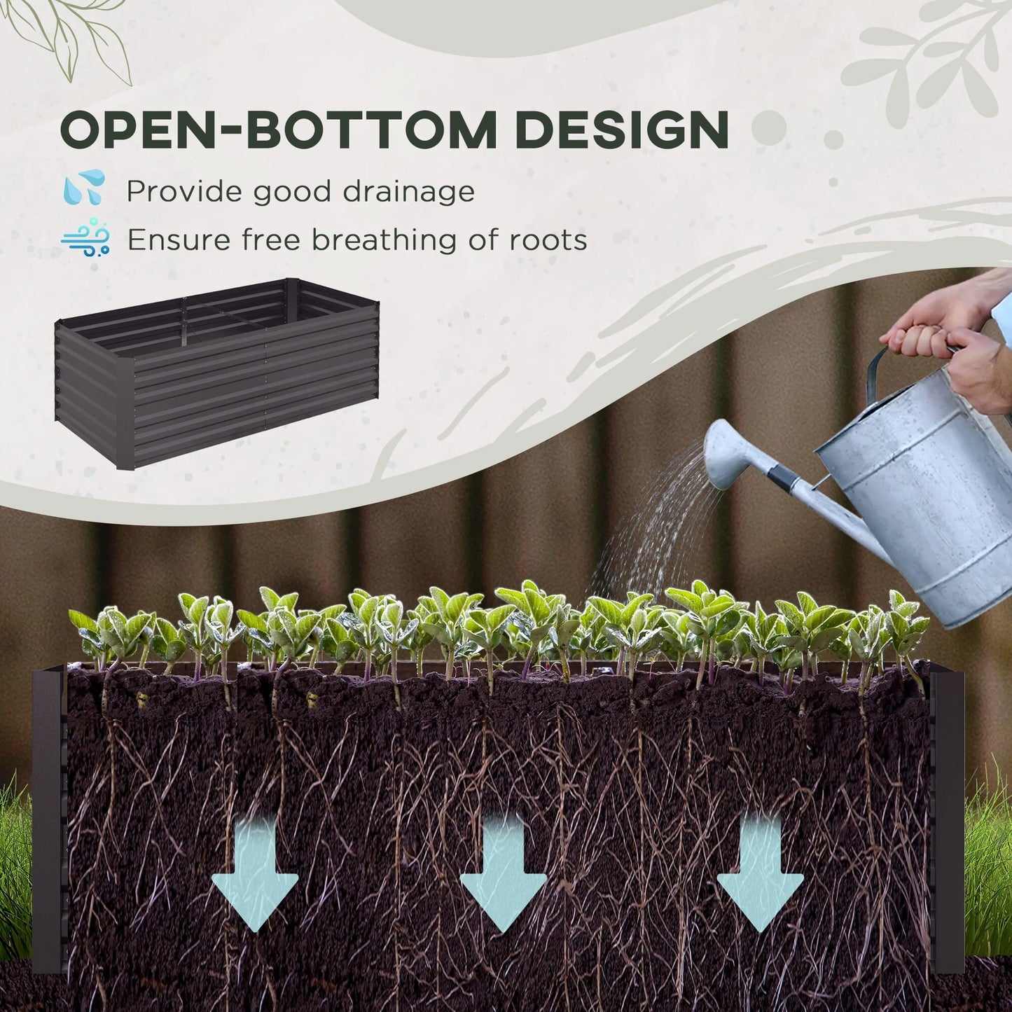 Outsunny Raised Garden Bed, 71" x 36" x 23" Galvanized Steel Planters for Outdoor Plants with Reinforced Rods