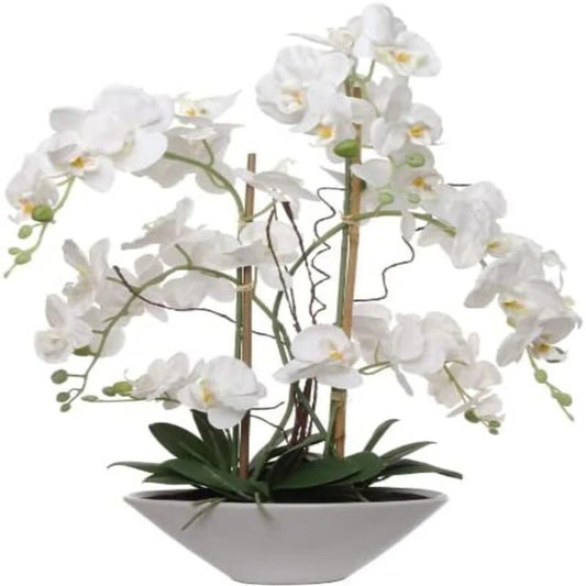 24.8" White Phalaenopsis Orchid in Pot – Realistic Silk Plant Decor - 24.8