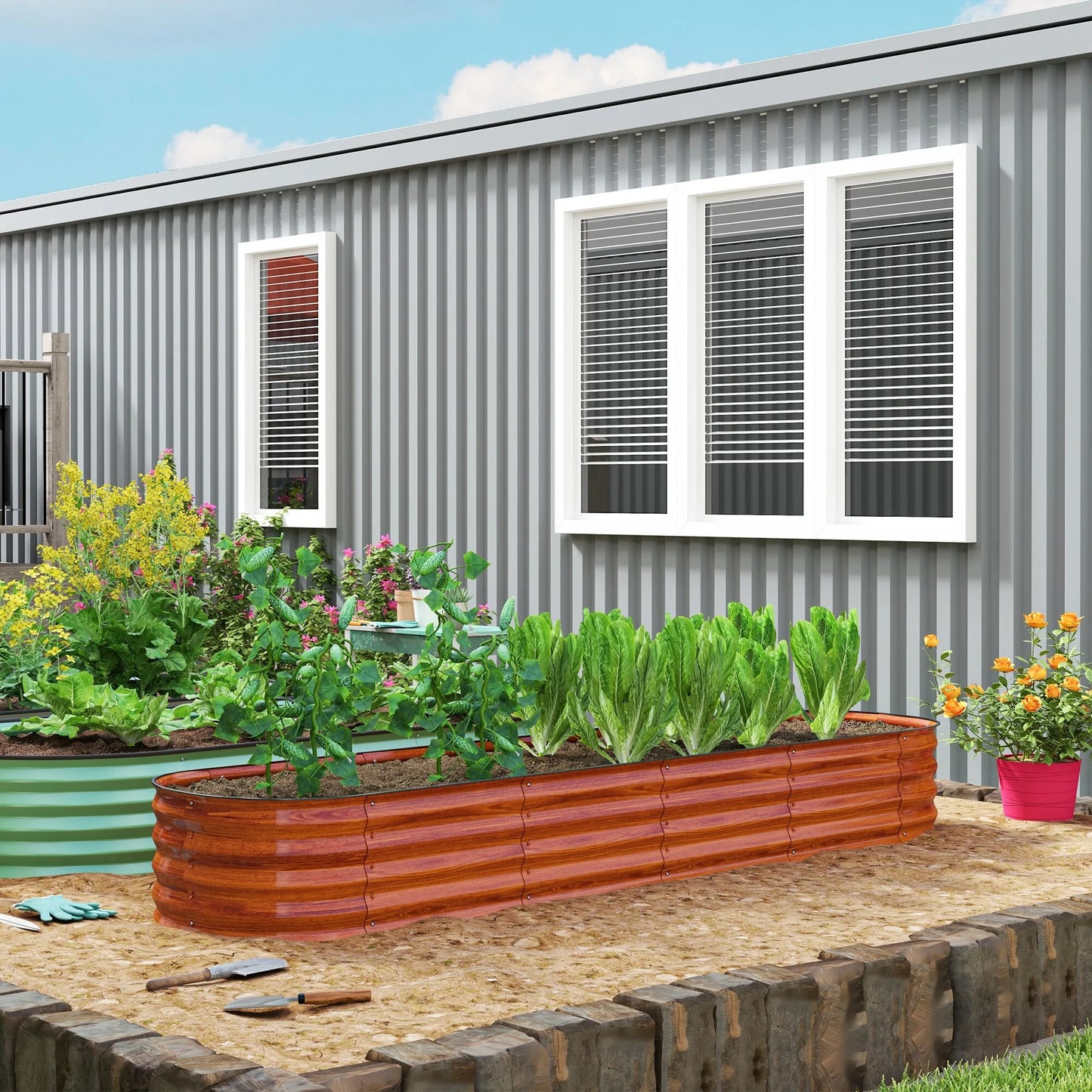 Outsunny 7.9' x 2' x 1' Galvanized Raised Garden Bed Kit, Outdoor Metal Elevated Planter Box with Safety Edging