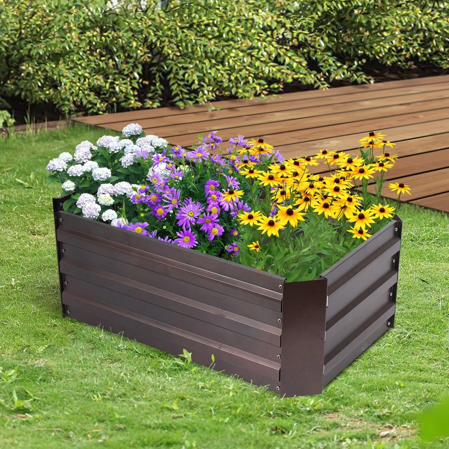 Brown Metal Rectangular Garden Bed Planter - 32" W x 20.2" D x 11.8" H