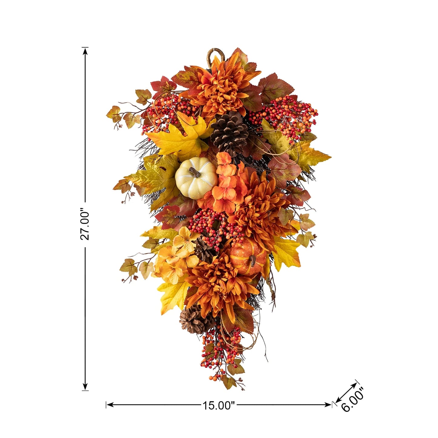 Glitzhome 26"H Fall Sunflower Pumpkin Lotus Leaf Teardrop Swag for Thanksgiving