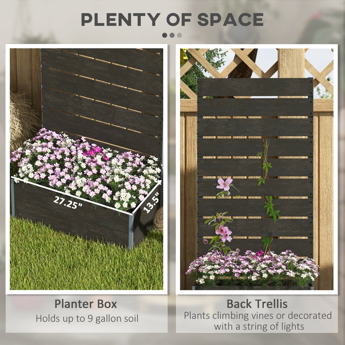Outsunny Raised Garden Bed with Trellis for Climbing Plants, Planter Box with Drainage Gap, Freestanding Trellis Planter