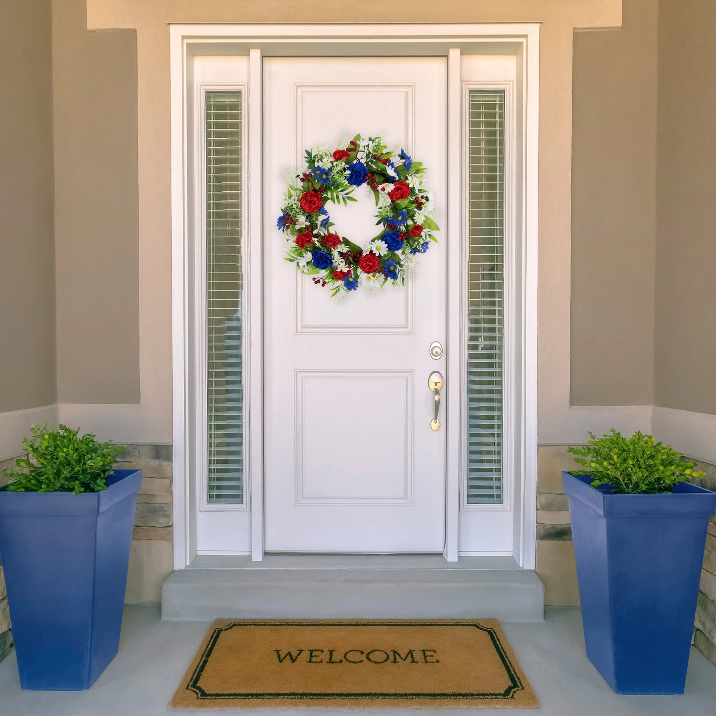 Carnations and Daisies Patriotic Wreath - 20" - Red, White and Blue