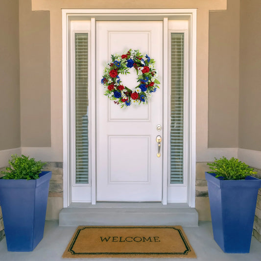 Carnations and Daisies Patriotic Wreath - 20" - Red, White and Blue