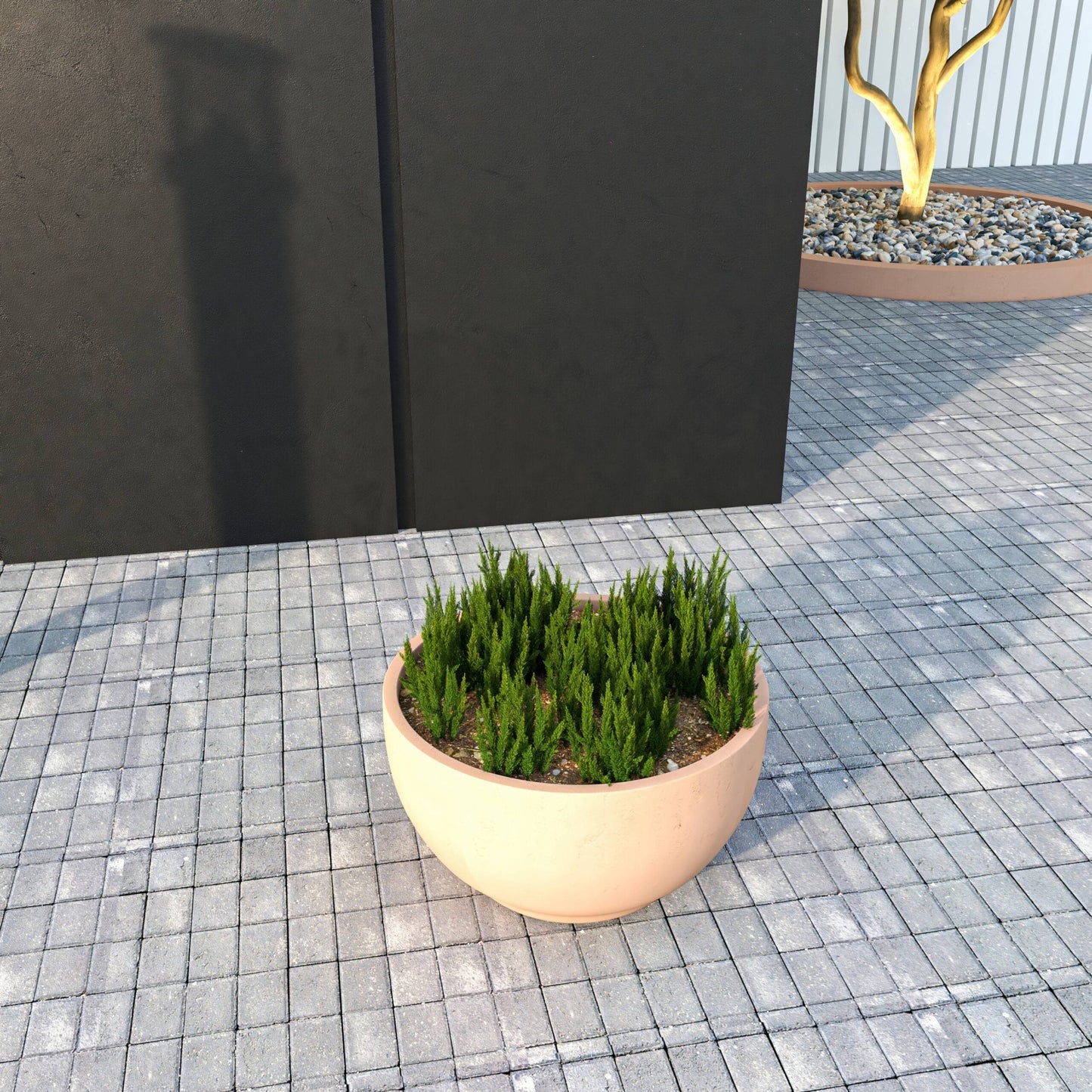 Grove Modern Round Fiberstone and MgO Clay Plant Pot with Drainage Holes for Indoor & Outdoor Home Office Yard Patio Decor